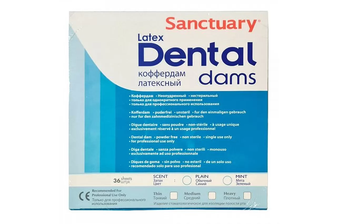 Коффердам Latex Dental Dams, зеленый, тонкий, мята, 152x152 мм, мята (36 шт.)