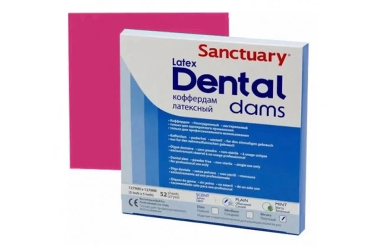 Коффердам Latex Dental Dams, розовый, средний, мята, 152x152 мм (36 шт.)