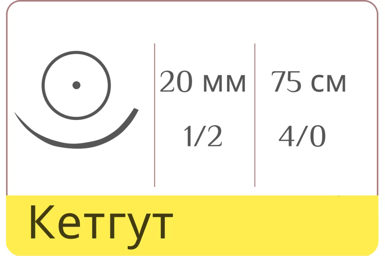 Кетгут простой 4/0, нить 75 см, игла кол. HR-20