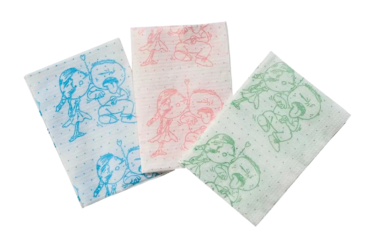 Салфетки нагрудные JNB 33х45 см / рисунок Дети зеленый (500 шт.)