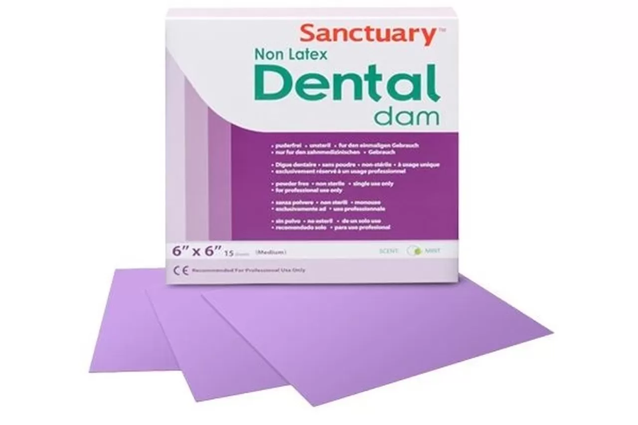 Коффердам Non Latex Dental Dams, фиолетовый, средний, мята, 152x152 мм (15 шт.)