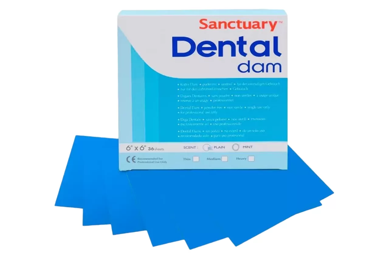 Коффердам Latex Dental Dams, синие, средний, без запаха, 152x152 мм (36 шт.) + шаблон