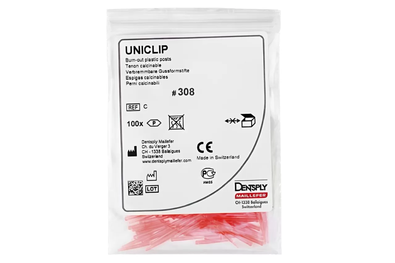 Беззольные штифты Uniclip N308 Красные (0.8 мм. x 100 шт.)