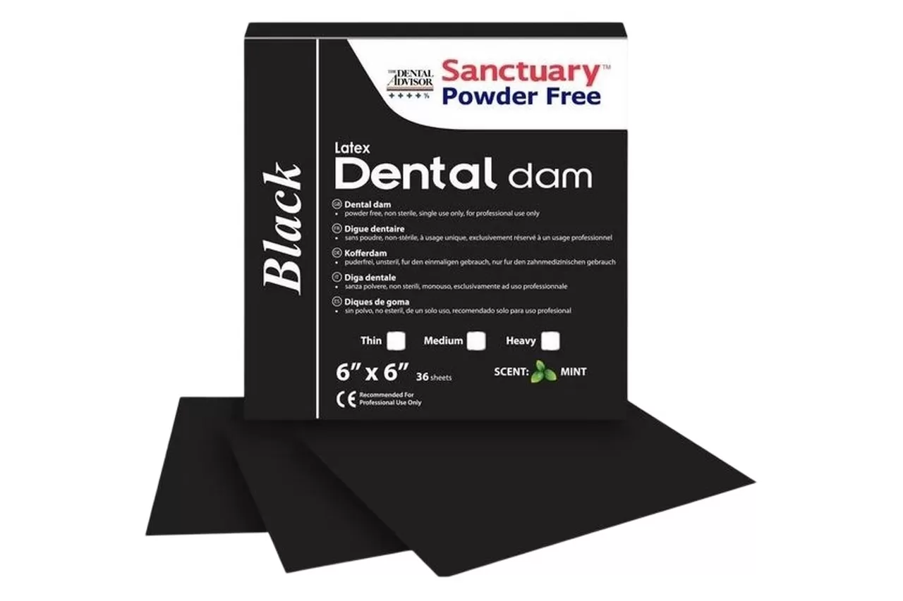 Коффердам Latex Dental Dams, черный, плотный, мята, 152x152 мм (36 шт.)