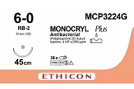 Монокрил Плюс MCP3224G 6/0, 45 см, игла Кол. 13 мм, 1/2, фиолет. (12шт.)