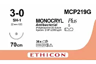 Монокрил Плюс MCP219G 3/0, 70 см, игла Кол. 22 мм, 1/2, фиолет. (12шт.)