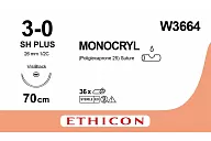 Монокрил W3664 3/0, 70 см, игла Кол. Визи Блэк 26 мм, 1/2, фиолет. (12шт.)