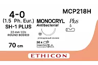 Монокрил Плюс MCP218H 4/0, 70 см, игла Кол. 22 мм, 1/2, фиолет. (12шт.)
