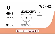 Монокрил W3442 0, 70 см, игла Кол. 31 мм, 1/2, фиолет. (12шт.)