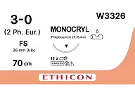Монокрил W3326 3/0, 70 см, игла Обр.-реж. 26 мм, 3/8, н/окр. (12шт.)