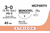 Монокрил Плюс MCP497H 3/0, 45 см, игла Прайм обр.-реж. 19 мм, 3/8, н/окр. (12шт.)