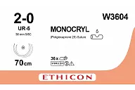 Монокрил W3604 2/0, 70 см, игла Кол. 36 мм х 2, 5/8, фиолет. (12шт.)