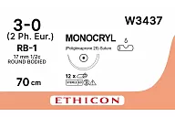 Монокрил W3437 3/0, 70 см, игла Кол. 17 мм, 1/2, фиолет. (12шт.)