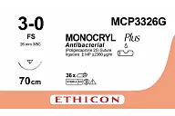 Монокрил Плюс MCP3326G 3/0, 70 см, игла Обр.-реж. 26 мм, 3/8, н/окр. (12шт.)