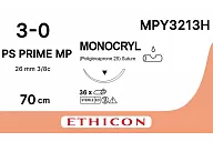 Монокрил MPY3213H 3/0, 70 см, игла Прайм обр.-реж. 26 мм, 3/8, н/окр. (12шт.)