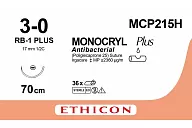 Монокрил Плюс MCP215H 3/0, 70 см, игла Кол. 17 мм, 1/2, фиолет. (12шт.)