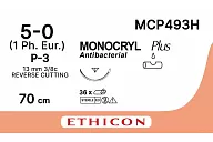 Монокрил Плюс MCP493H 5/0, 70 см, игла Прайм обр.-реж. 13 мм, 3/8, н/окр. (12шт.)