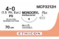 Монокрил Плюс MCP3212H 4/0, 70 см, игла Прайм обр.-реж. 26 мм, 3/8, н/окр. (12шт.)