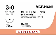 Монокрил Плюс MCP4160H 3/0, 70 см, игла Кол. 26 мм, 1/2, фиолет. (12шт.)