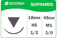 Супрамид 6114 3/0 (2), 45 см, игла HS 18 реж. 18 мм, 1/2, черн. (36 шт.)