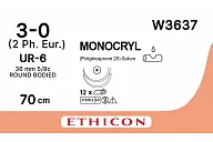 Монокрил W3637 3/0, 70 см, игла Кол. 26 мм х 2, 5/8, фиолет. (12шт.)