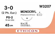 Монокрил W3207 3/0, 45 см, игла Прайм обр.-реж. 19 мм, 3/8, н/окр. (12шт.)
