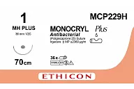 Монокрил Плюс MCP229H 1, 70 см, игла Кол. 36 мм, 1/2, фиолет. (12шт.)