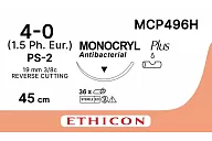 Монокрил Плюс MCP496H 4/0, 45 см, игла Прайм обр.-реж. 19 мм, 3/8, н/окр. (12шт.)
