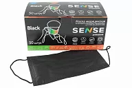 Маски Sense Черные 3-х слойные на резинке (50 шт)