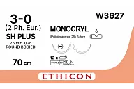 Монокрил W3627 3/0, 70 см, игла Кол. 26 мм х 2, 1/2, фиолет. (12шт.)