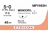 Монокрил MPY493H 5/0, 45 см, игла Прайм обр.-реж. 13 мм, 3/8, н/окр. (12шт.)