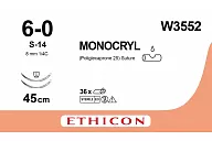 Монокрил W3552 6/0, 45 см, игла Шпат. 8 мм х 2, 1/4, н/окр. (12шт.)