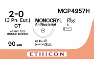 Монокрил Плюс MCP4957H 2/0, 90 см, игла Кол. массивная 40 мм, 1/2, фиолет. (12шт.)